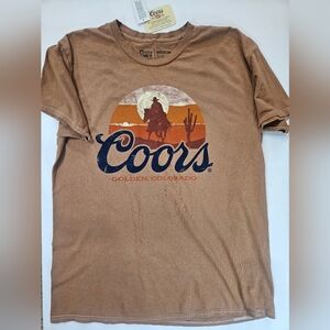 Coors Mens T-shirt Medium Brown Blue Golden Colorado Graphic Casual Beer Tee NEW